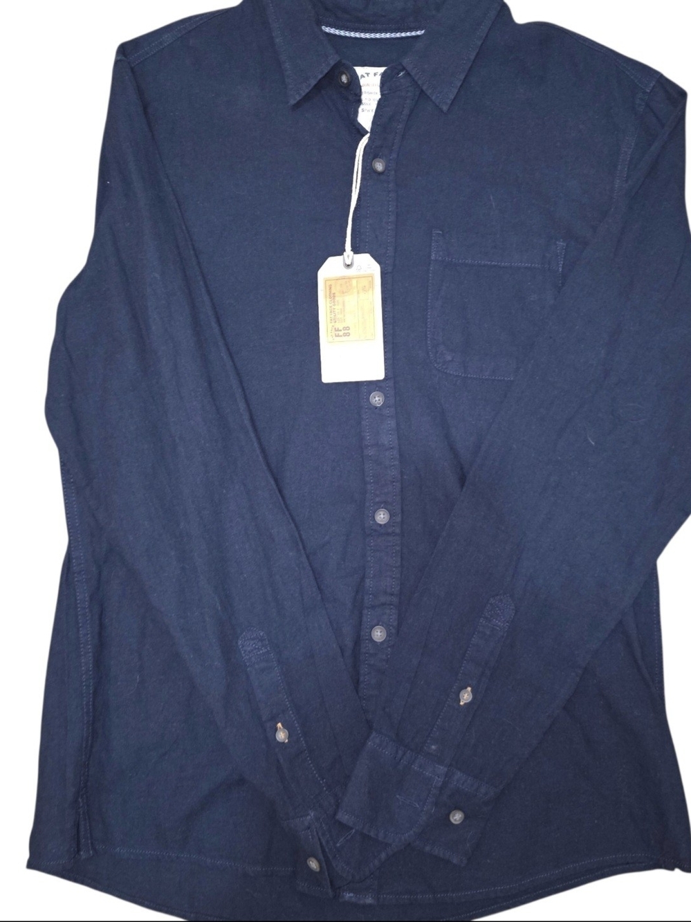 Fat Face Bugle Linen Cotton Blend Long Sleeve Button Down Shirt Navy Mens Size M